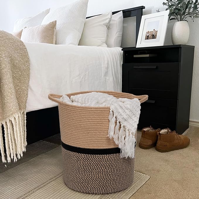 INDRESSME Wicker Laundry Hamper Tall Laundry Basket for Blankets, Clothes, Toys, Woven Storage Baskets for Living Room, Wicker Basket for Gifts, 17.8" x 15.8" x 13.8"