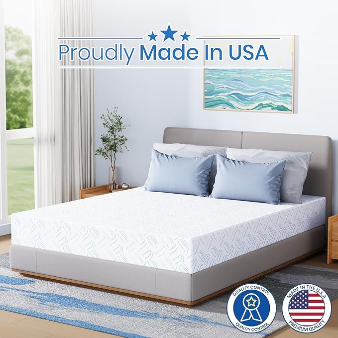 Twin Memory Foam Mattress, 10 Inch Cooling Gel Bed in a Box, Foam Mattress with Removable Cover No Fiberglass, Support Cool Night Sleep & Pressure Relief, Made in USA, White(75"*39"*10")