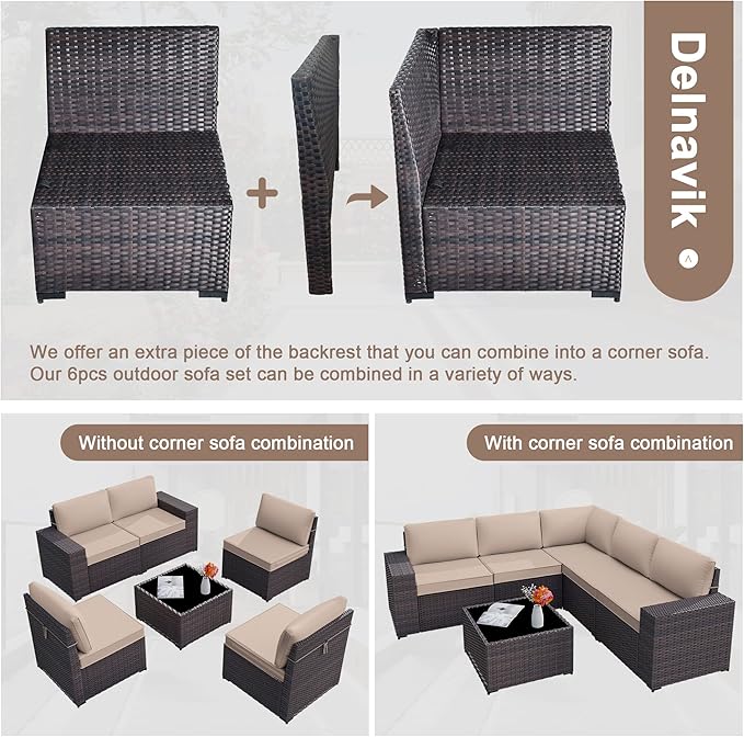 Kurapika 9 Pieces Patio Furniture Set, Rattan Sofa Set, Outdoor Conversation Sets w/Swivel Rocking Chairs Patio Sectional Sofa w/4 Inch Cushion, Sand