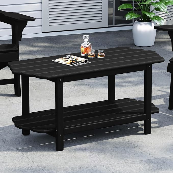 Adirondack Outdoor Patio Table-2 Tier Black Coffee Table Irregular Outside Table for Backyard Pool