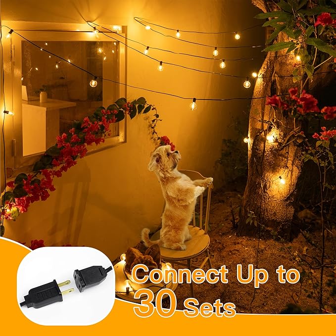 Ollny 25FT Outdoor String Lights, Waterproof Connectable Shatterproof Outside Light with 13 Edison + 1 Spare LED Bulbs Plug in, Patio Lights for Indoor Balcony Porch Camping Deck