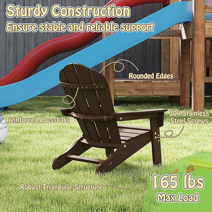 Giantex HDPE Kids Adirondack Chair - All-Weather Lawn Toddler Chair with Ergonomic Design, Children’s Outdoor Chair for Toddlers Ages 3-8, Kid’s Patio Furniture for Deck, Garden (4, Brown)