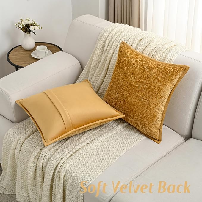 FUTEI Tobacco Chenille Throw Pillow Covers 18x18 Inch Set of 2,Soft Cozy Bound Edge Design Cushion Case,Home Decor for Couch Bed Living Room