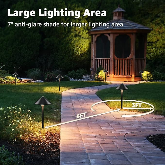 SUNVIE LED Low Voltage Pathway Lights 3W 3000K Pathway Lighting 12-24V Low Voltage Landscape Lights IP65 Waterproof Aluminum Landscape Path Lights for Yard Garden Walkway ETL Listed Cord, 4 Pack