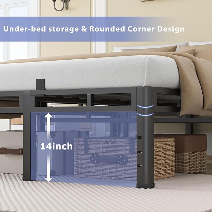 NKZ Twin XL Size Bed Frame 18 Inch, Metal Bed Frame & Box Spring 2 in 1 Platform with Round Corner Legs, 4000Lbs Heavy Duty Tall Metal Frame, Headboard Hole, Noise-Free, Easy Assembly