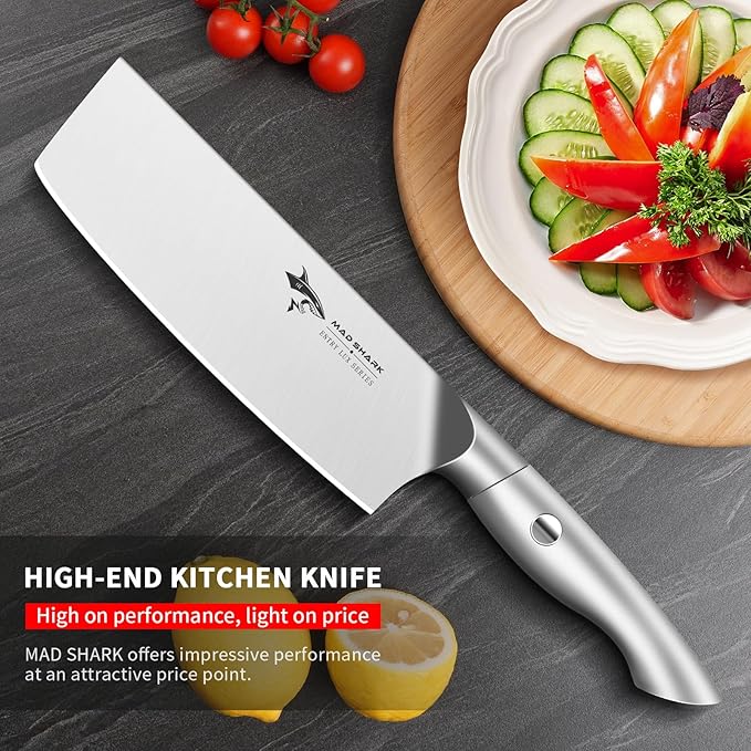MAD SHARK 7 Inch Nakiri Knife, Ultra Sharp German Stainless Steel Vegetable Knife, Ergonomic Handle, Multipurpose Kitchen Knife for Chopping, Slicing, and Dicing