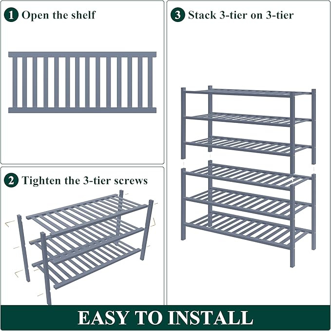 Smiry Bamboo Shoe Rack for Closet, 6 Tier Wooden Stackable Shoe Organizer, Free Standing Shoes Storage Shelf for Entryway, Front Door Entrance, Grey