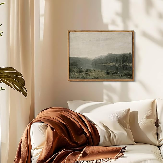 Floating Framed Canvas Wall Art, Vintage Wild Field Oil Painting Pictures Prints, Modern Farmhouse Natural landscape Wall Decor for Living Room Bedroom Dining Room Office Decor 12x16 inch