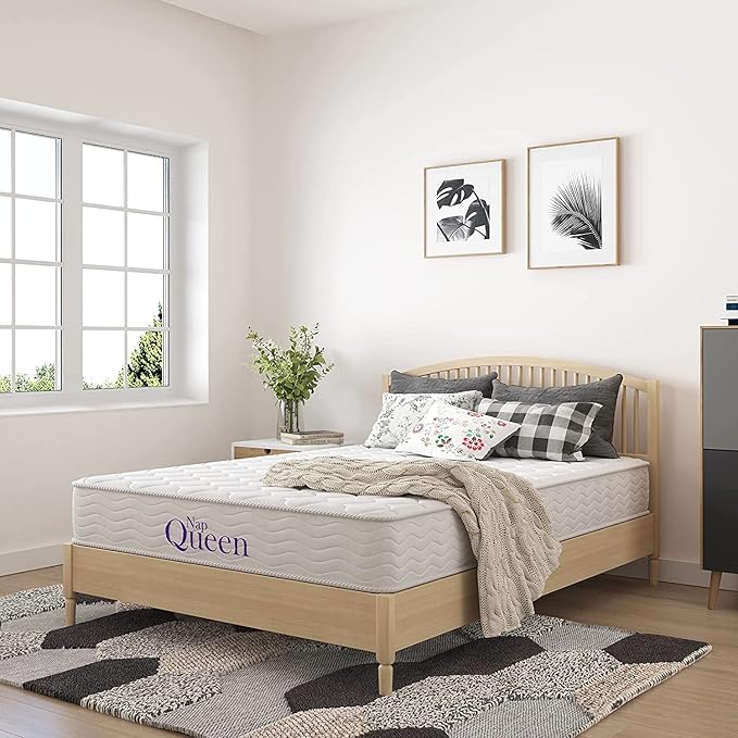 NapQueen 6 Inch Innerspring Queen Size Medium Firm Support Relief Mattress, Bed in a Box, White