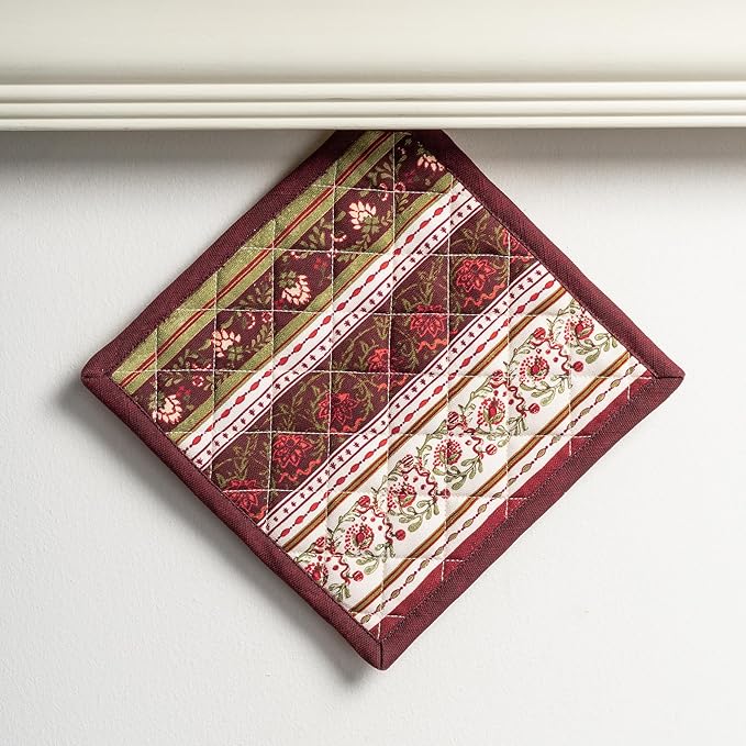 Maison d' Hermine Pot Holders 100% Cotton Heat Resistant Potholders 8" x 8" Hot Pads with Loop for Thanksgiving Christmas Decorations BBQ Cooking Handling Hot Pans (Pack of 1, Reveillon Au Jardin)