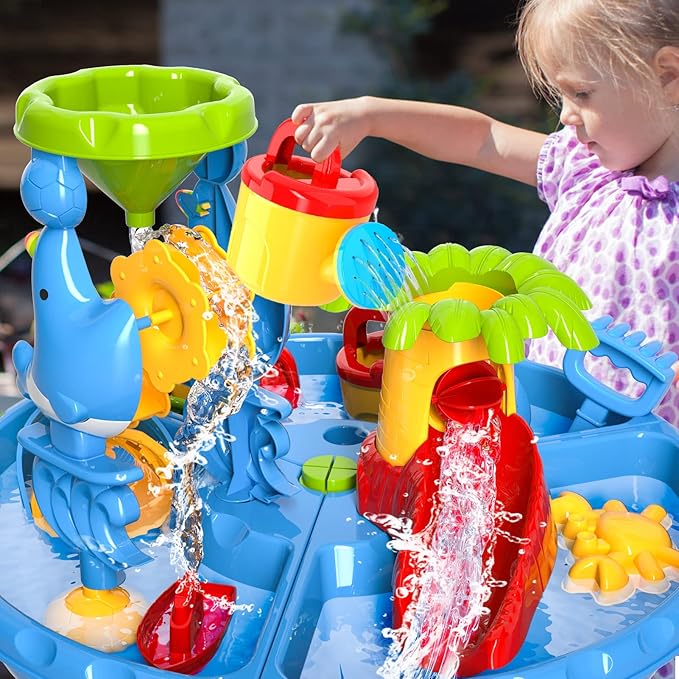3-in-1 Water Sand Table Outside Toys for Toddlers, Summer Outdoor Beach Backyard Toys Water Table for Kids Todllers 3-5, Activity Sensory Tables Birthday Gifts for Boys Girls