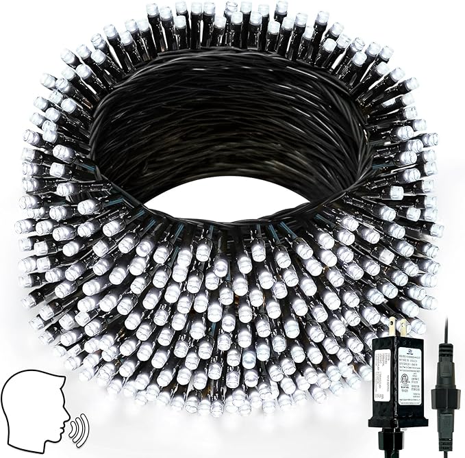 Voice Controlled Smart Christmas Lights Outdoor, 75.8ft 200 LED Extendable String Lights with 7 Voice Commands, 12 Modes & Timer, Waterproof Christmas Decorations for Party Tree Garden (Cool White)