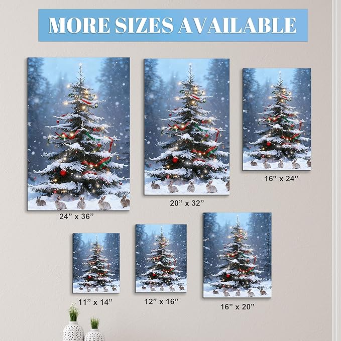Framed Christmas Pictures Wall Decor,Vintage Pine Tree Prints,Winter Christmas Canvas Wall Art Decoration for Bedroom Bathroom Living Room Rustic Xmas Holiday Gifts (Christmas Tree 17, 16'' X 20'')