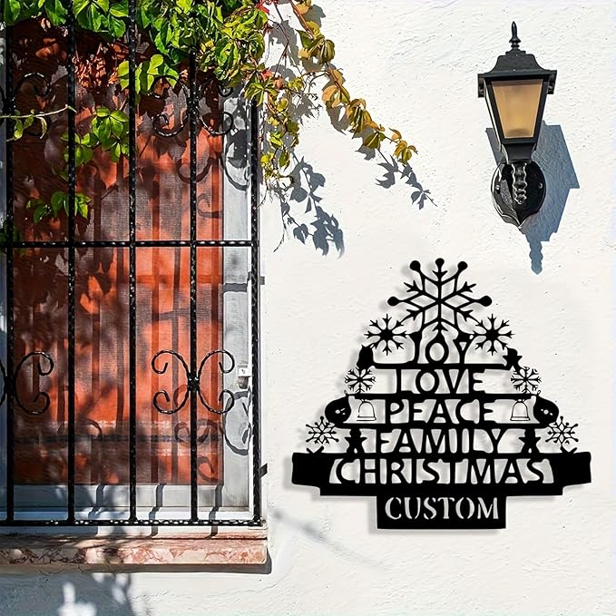Personalized Christmas Tree Metal Sign, Custom Signs Outdoor Metal Wall Decor, Merry Christmas Tree Signs Wall Decoration for Home Living Room, Bedroom, Office, Garden, Porch