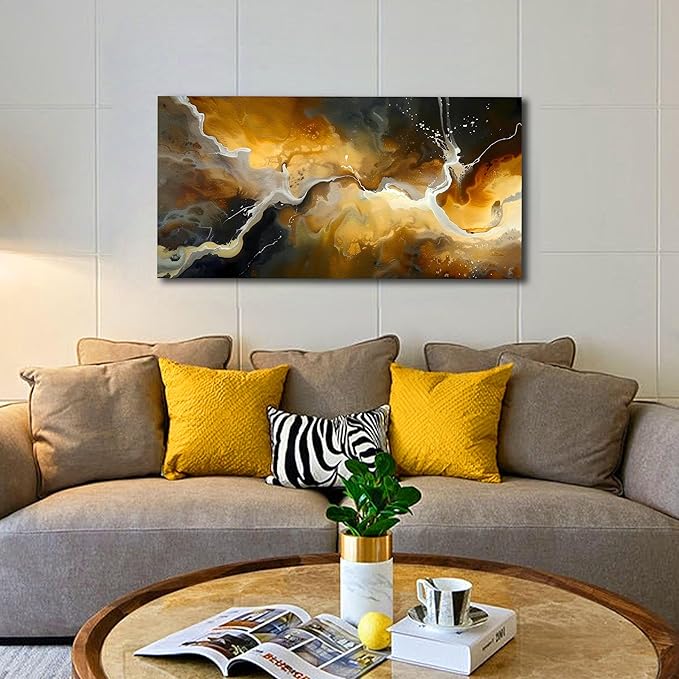 CANEITO Abstract Wall Art for Bedroom, Marble Canvas Wall Decor for Living Room, Black and Gold Picture Print Artwork for Office, Size 40 x 20 Inches