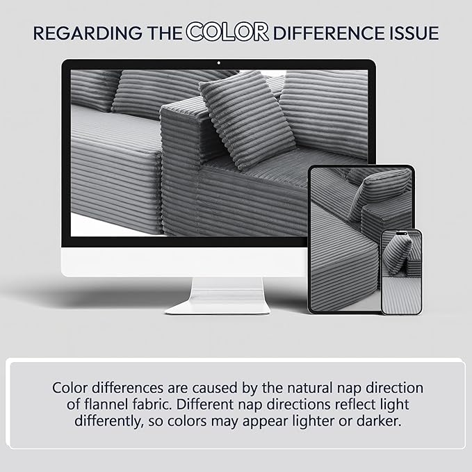 105" Cloud Sectional Couch with L-Shape Chaise,Modern Modular Sofa with Deep Seat, Fluffy Boneless Couches for Living Room Bedroom,No Assembly Required, Dark Gray (Plush Flannel Fabric)