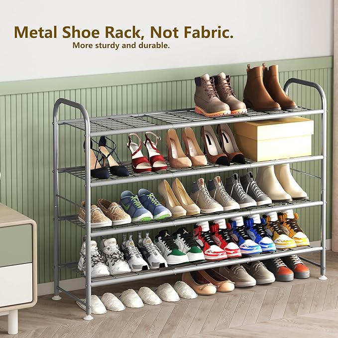 LINZINAR Shoe Rack 4 Tier Storage Organizer for Closet Entryway Metal Grey