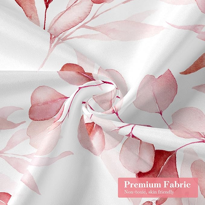 MitoVilla Pink Spring Floral Shower Curtain, Modern Plants Botanical Fabric Cloth Shower Curtains for Chic Elegant Bathroom Decor, Summer Watercolor Eucalyptus Leaf, 72x72