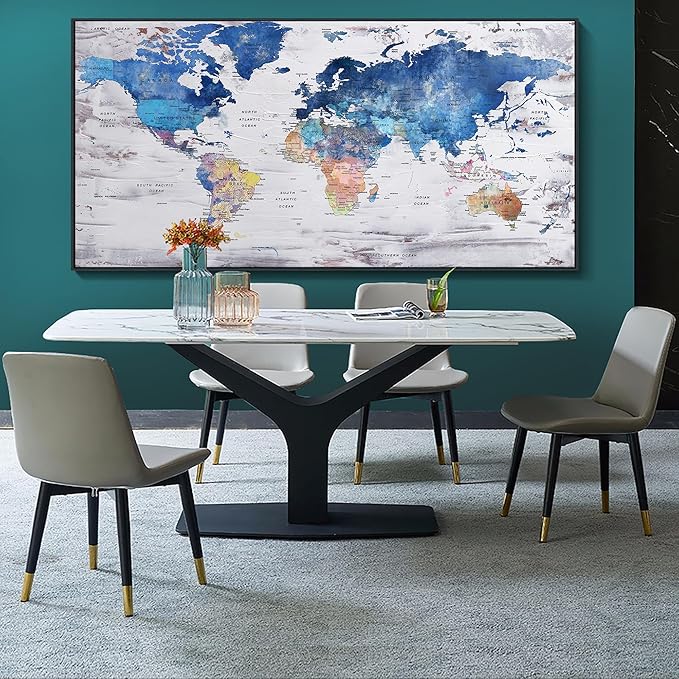 Pogusmavi-World Map Wall Art-Modern Art Wall Decor-Framed Artwork For Walls-Canvas Paintings For Office-Large Pictures For Living Room 30x60 Black Framed