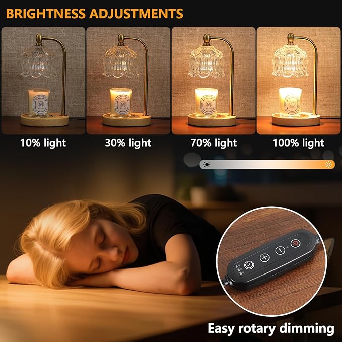 Candle Warmer Lamp with Timer Dimmable,Antique Brass Candle Lamp,Wax Melt Warmer Light for Jar Candles,Mother's Day/Birthday/Christmas Gifts for Mom/Wife,Home Decor Lamp,with 2 Bulbs