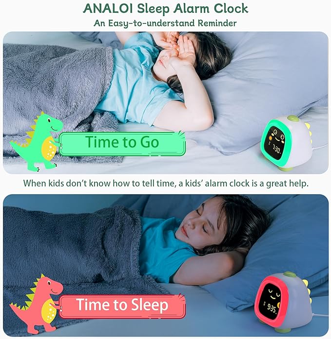 OK to Wake Clock for Kids, Kids' Alarm Clock with Night Light, Stay in Bed Clock - Sleep Trainer with Nap Timer - Cute Decor, Dinosaur Model Gift Idea