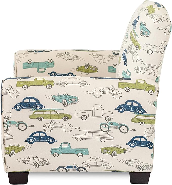 Toddler Personalized Armchair, Kids Upholstered Rocking Chair with Personalization, Toddler Chair with Personalized Name, Comfy Child Armchair, (Cars & Trucks Print, Legs)