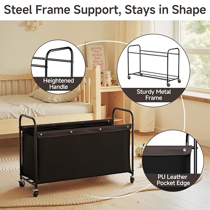 StorageWorks Toy Chest Storage with Wheels, Extra Large Kids Toy Box, Toy Storage Organizer, Metal Toybox for Bedroom, Living Room Area, Kids Room, 135L, Black