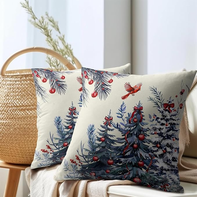 Kawani Christmas Pillow Covers 20x20 Inch Blue Christmas Trees Decorative Throw Pillow Covers Set of 2 Winter Xmas Holiday Pillowcases Cushion Covers for Couch Indoor Outdoor Home Decor
