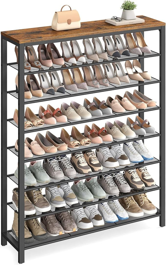 VASAGLE 8 Tier Shoe Rack, Shoe Organizer for Closet, Entryway, 32-40 Pairs of Shoes, Large Shoe Rack Organizer with 7 Metal Mesh Shelves, 11.8 x 39.4 x 59.8 Inches, Rustic Brown and Black ULBS012B01