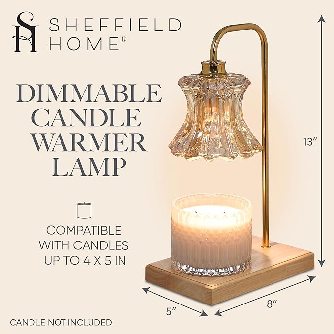 Sheffield Home Glass Candle Warmer Lamp – Elegant Candle Warmer for Long-Lasting Fragrance, Sleek Design, 13x8, Gold Glass Lampshade
