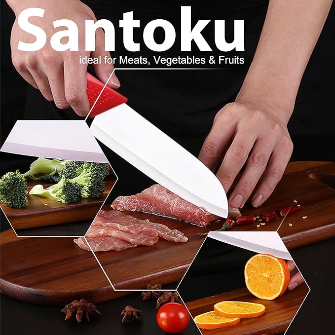 Ceramic Knife - 7 inch Chef's Santoku Knife - Sharp Ceramic Kitchen Knife with Sheath Cover