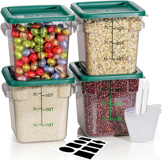 8QT Clear Food Storage Containers: 4 PCS[Food Grade][Hot&Cold Resistant] NSF Food Storage Containers with Lids for Home Restaurant Kitchen Storage Pizza Proof Dough, BPA Free