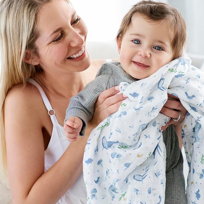 aden + anais 100% Organic Cotton Muslin Baby Blanket Crib Bedding for Newborn Baby and Toddler, Nursery Blanket for Boys and Girls, Baby Registry and Shower Gift - Outdoors, Sleepy Forest