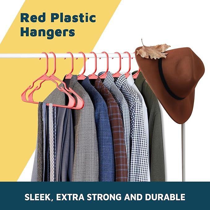 Plastic Clothes Hangers – Heavy Duty Hanger Set, for Organizing Clothes, Dresses, and Coat, Holds Up to 5 lbs, Space-Saving Hangers with Non-Slip Shoulder Grooves, Pack of 30, Red