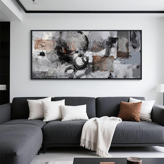 Large Abstract Black And Grey Canvas Wall Art Living Room Wall Decor Paintings Decorations Modern Wall Pictures for Bedrooms Framed Artwork for Walls 31×70IN