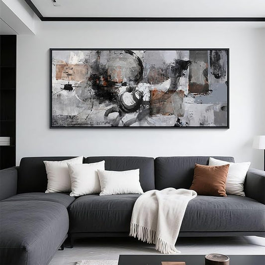 Large Abstract Black And Grey Canvas Wall Art Living Room Wall Decor Paintings Decorations Modern Wall Pictures for Bedrooms Framed Artwork for Walls 31×70IN