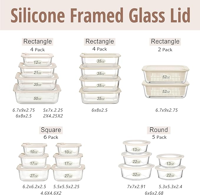 Urban Green Glass Food Storage Containers with Glass Lids, Microwave Safe Food Container Set, Aitight Meal Prep Container Set, LeakProof, 100% Plastic Free, 5 Pack