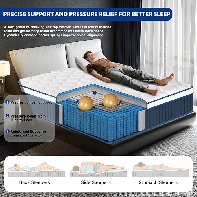 King Mattress 12 Inch, Hybrid King Size Mattress in a Box, Gel Memory Foam Mattress with Pocket Springs, Medium Firm Feel, Edge Support, Cool Sleep, Motion Isolation & Pressure Relief