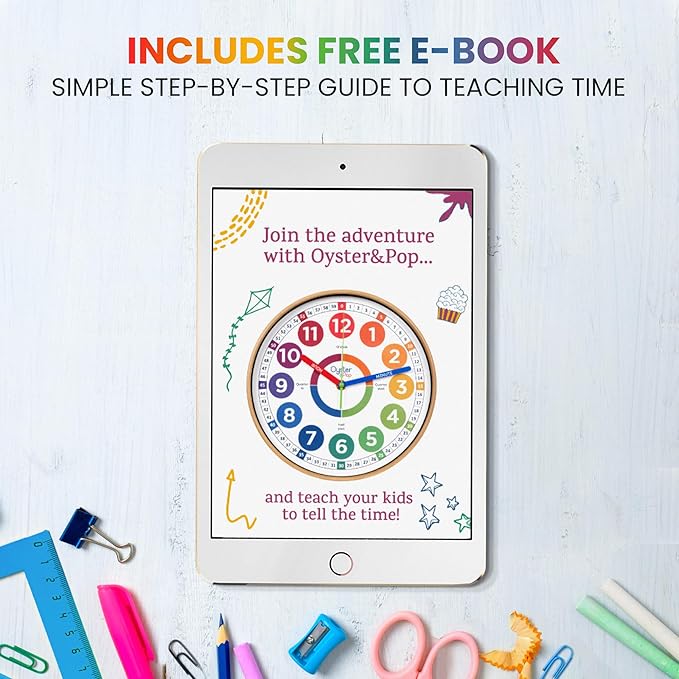 Oyster&Pop Extra Large Learning Clock for Kids - 14 Inch Silent Analog Classroom Clock - Kids Room Decor - Makes Teaching Time Easy