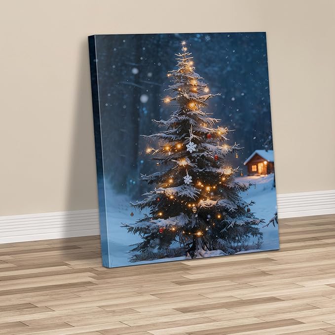 Framed Christmas Pictures Wall Decor,Vintage Pine Tree Prints,Winter Christmas Canvas Wall Art Decoration for Bedroom Bathroom Living Room Rustic Xmas Holiday Gifts (Christmas Tree 19, 24'' X 36'')