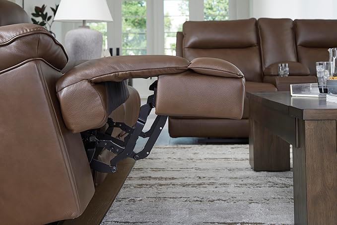 Signature Design by Ashley VonRyan Modern Leather Match Power Reclining Loveseat with USB Ports, Dark Brown