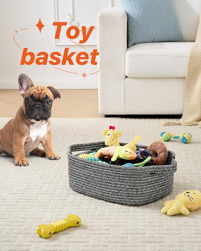 KALLAX Small Woven Basket, 14 x 10 x 5.6 Inches, Small Storage Baskets for Organizing, Gift Baskets Empty, Cute Rope Shelf Closet Storage Bins for Shelves, Dog Toy Basket, Mixed Black