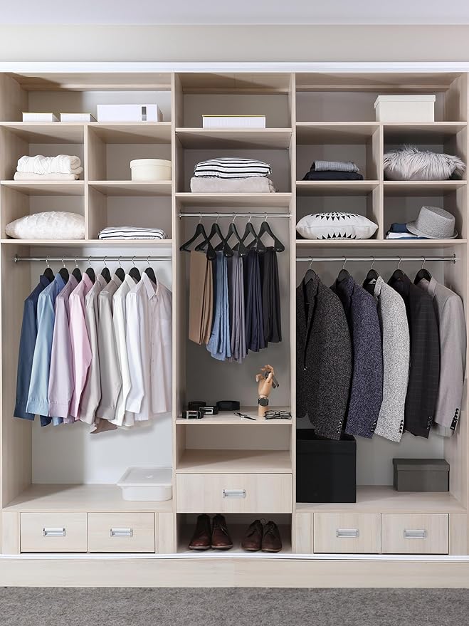 HOUSE DAY Wide Shoulder Wooden Hangers 12 Pack, Wood Suit Hangers for Men with Non Slip Pants Bar, Smooth Finish Solid Wood Coat Hangers for Jacket, Pants, Dress, Heavy Clothes Hangers (Black)