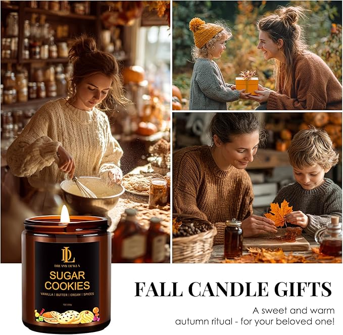 Fall Candle | Sugar Cookies Scented Candle - Autumn Home Decor, 7oz Autumn Soy Candles with 50hr Burn Time, Holiday Thanksgiving Fall Gifts for Women Men