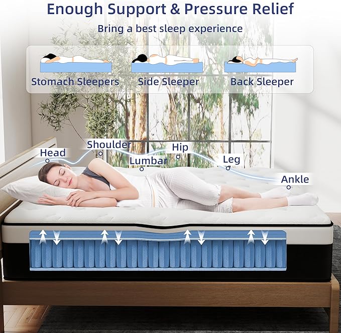 Twin Mattress, 12 Inch Twin Hybrid Mattress in a Box with Memory Foam, Medium Firm, Euro Top, Reinforced Edge Support, Pressure Relief & Motion Isolation, CertiPUR-US Certified