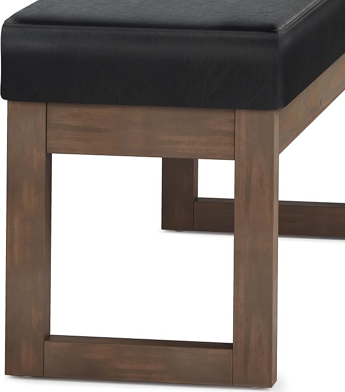 SIMPLIHOME Milltown 45 inch Wide Contemporary Rectangle Large Ottoman Bench in Midnight Black Vegan Faux Leather, Assembled, For the Living Room and Bedroom