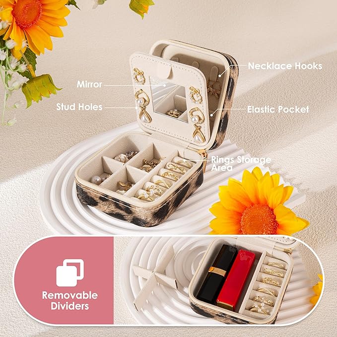 Leopard Print Jewelry Box, Cheetah Travel Jewelry Case for Women Girl, Animal Small Jewelry Organizer, Birthday Graduation Gift