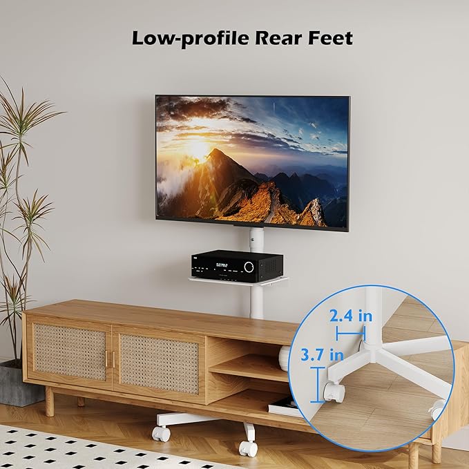 BONTEC Mobile TV Stand with Tilt Function, Rolling TV Stand for 23-60" LED, LCD, OLED TVs, Holds up to 88lbs, Max VESA 400x400mm, Adjustable Media Shelf, TV Cart for Living Room, Bedroom, Office
