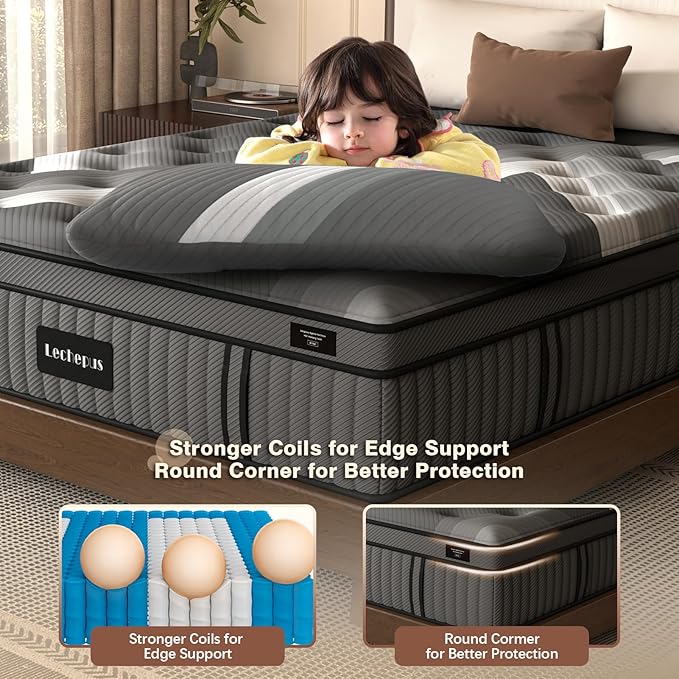 Twin XL Mattress,Lechepus 14Inch Soft Memory Foam Hybrid Mattress in Box,Plush Feel Twin XL Size with Supportive Pocket Coil for Back Pain Relief,Motion Isolation, None of Fiberglass