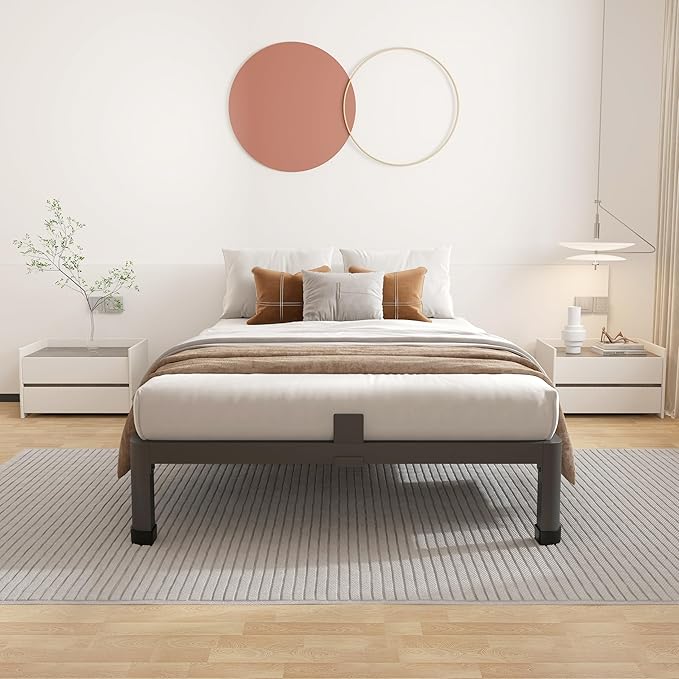 ROIL 10 Inch Twin Bed Frame with Rounded Corner Low Profile Metal Platform 3500LBS Heavy Duty Steel Slats No Box Spring Needed Noise-Free Easy Assembly